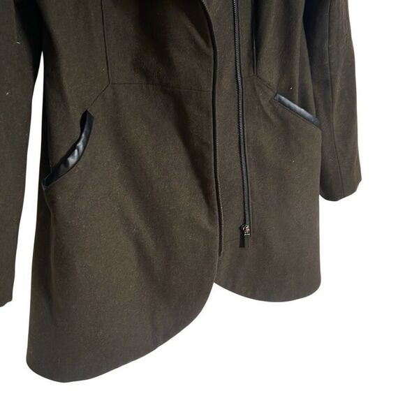 French Connection Wing Collar Asymetrical Zip Wool Blend Coat Green Small - Picture 4 of 8
